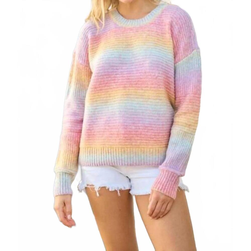 NEW HAILEY & CO happier days ombre color block sweater in rainbow sherbet